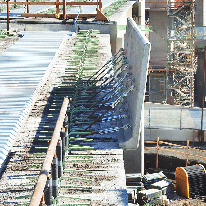  Side view of StayPanel™ forms bolted on girder fascia at LaGuardia Airport Terminal B